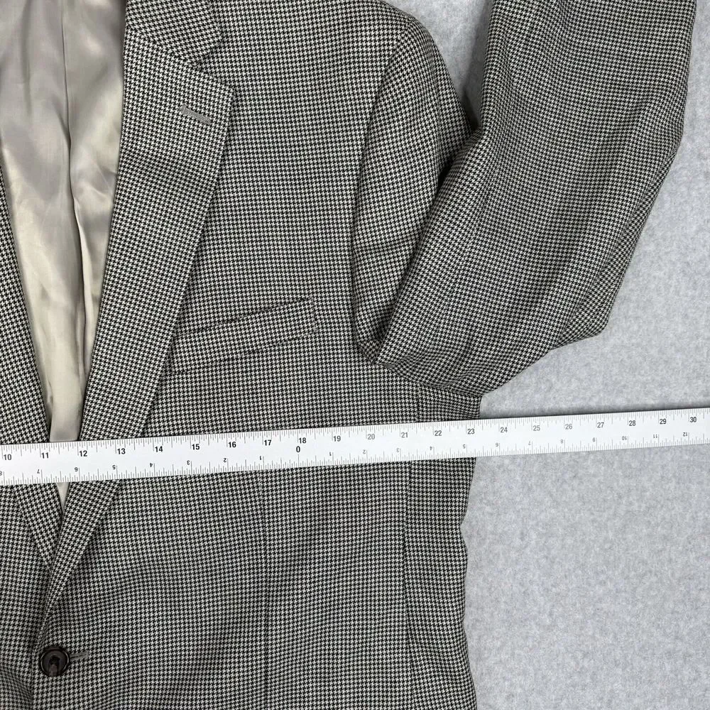 Ralph Lauren Blazer Mens 46L Gray Houndstooth Silk Wool Blend Sports Coat Jacket